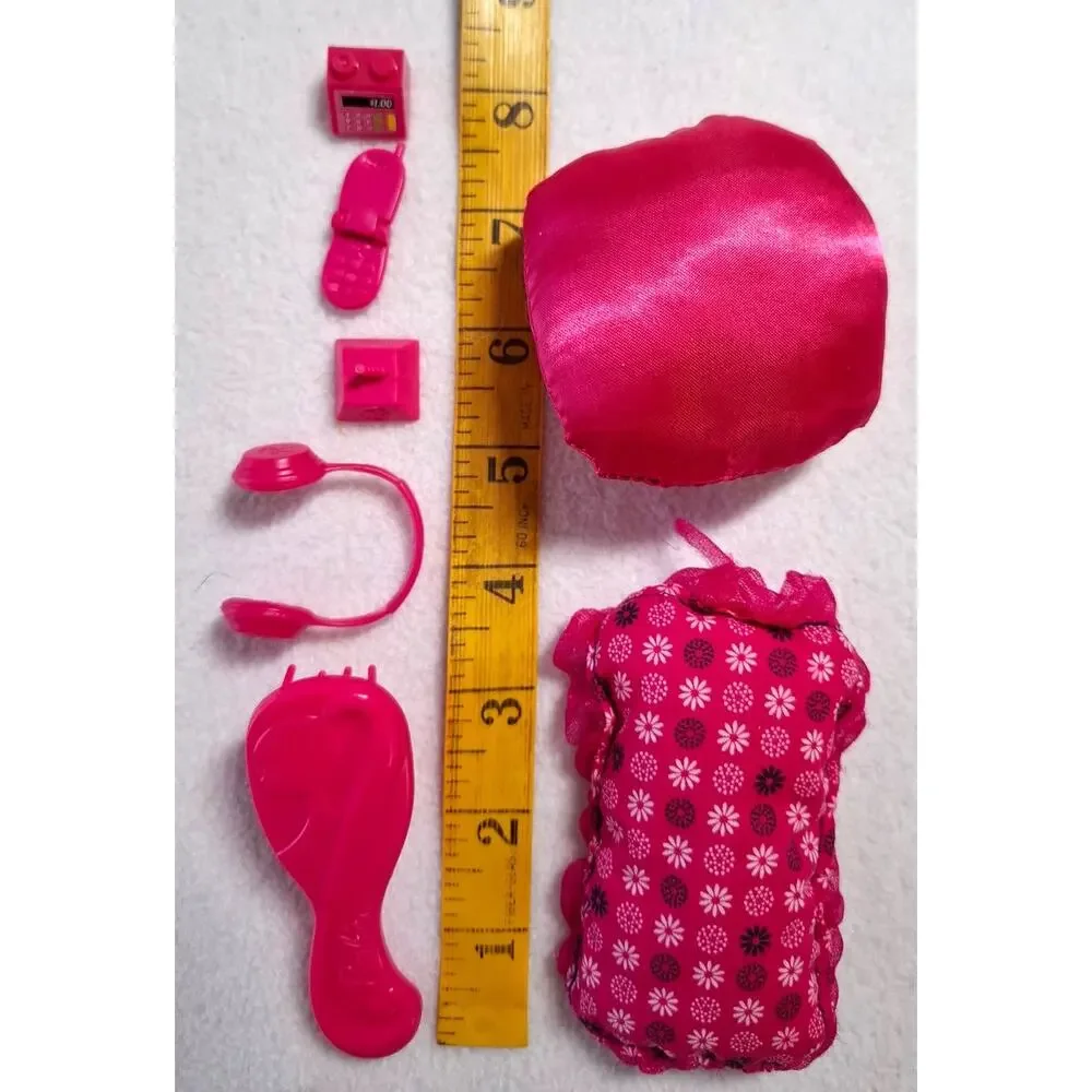 Mattel Barbie Hot Pink Accessories Lot Hairbrush Earphones Pillows Cellphone